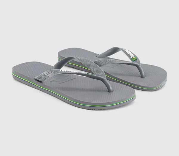 Image of Havaianas Mens Brasil Logo Flip Flops Steel Grey, 11/12