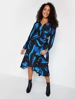 Image of M&Co Abstract Wrap Dress - Blue Size 10, Women