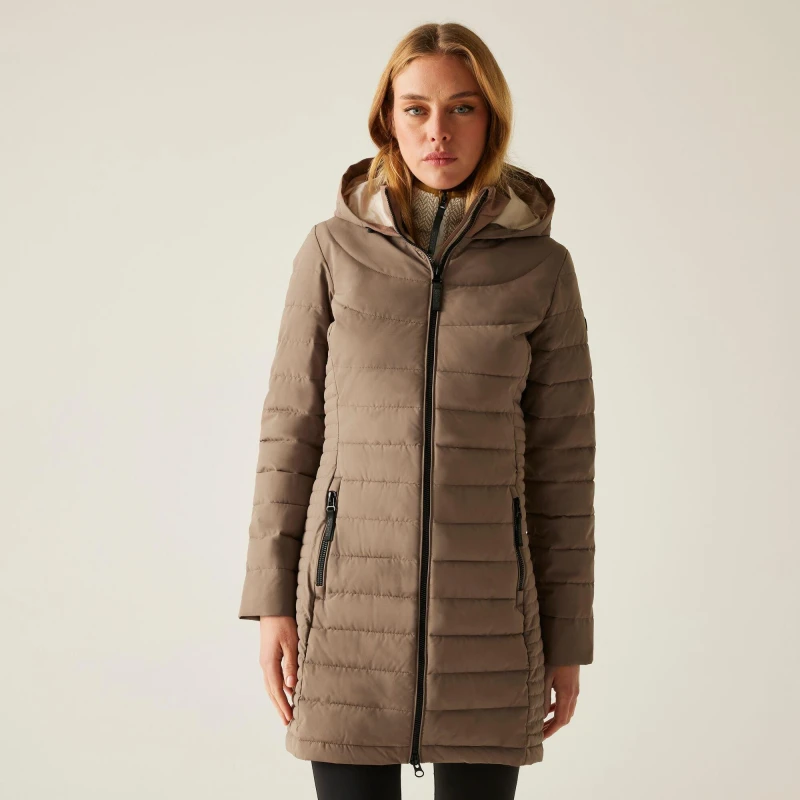 Image of Womens long hooded down jacket Regatta Andria Marron Female 42