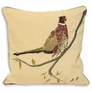 Image of Hunter Velvet Pheasant Cushion Natural, Natural / 45 x 45cm / Cover Only