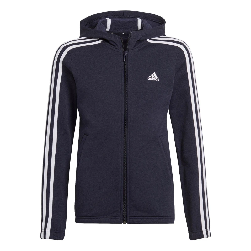 Image of adidas Girls 3-Stripes Zip Track Top Hoodie - Blue Blue 7 - 8 Years
