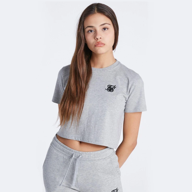 Image of SikSilk Cropped T-Shirt Juniors - Grey Grey S