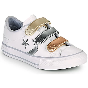 Image of Converse STAR PLAYER 3V METALLIC LEATHER OX Girls Childrens Shoes Trainers in White,4,5,10 kid,11 kid,12 kid,13 kid,1 kid,1.5 kid,2.5