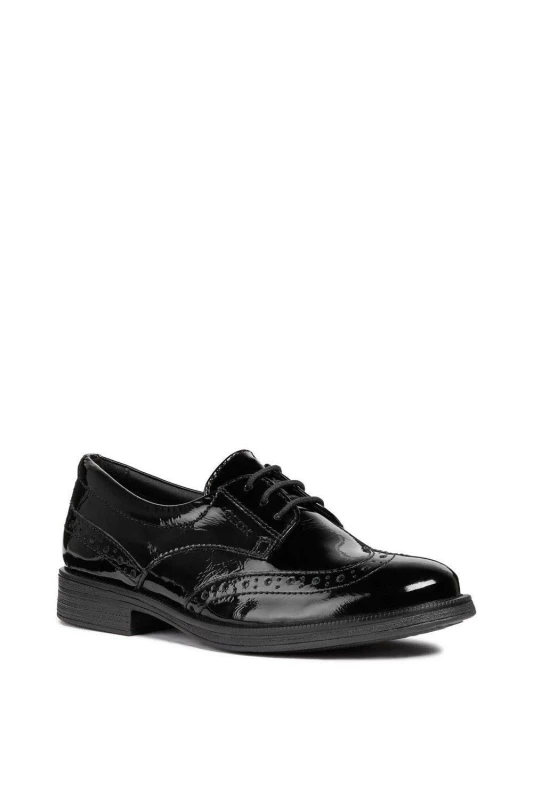 Image of Geox 'J Agata D' Leather Shoes in Black Size: 2.5 Black Unisex 2.5