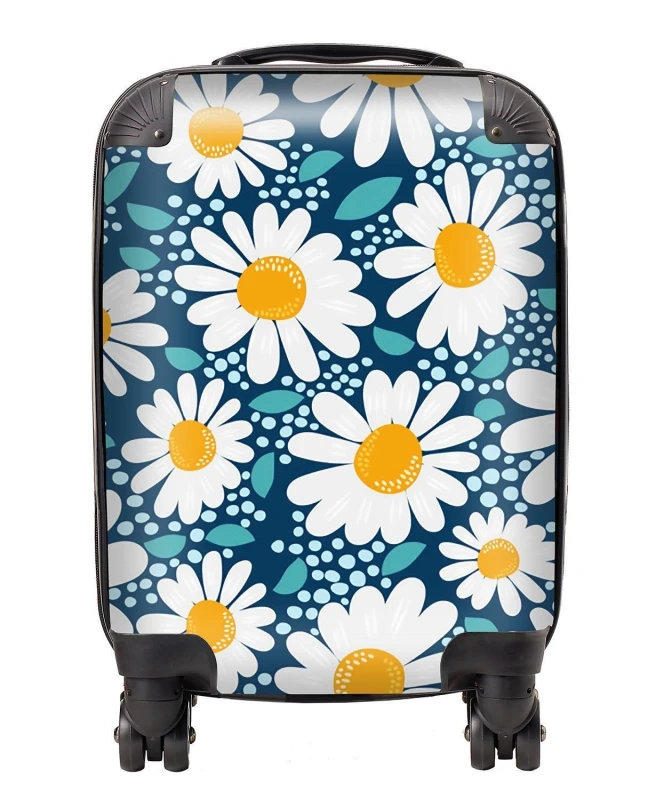 Image of Warren Reed - Designer Camomile Flowers Suitcase in Blue Size: Medium Blue Unisex Medium
