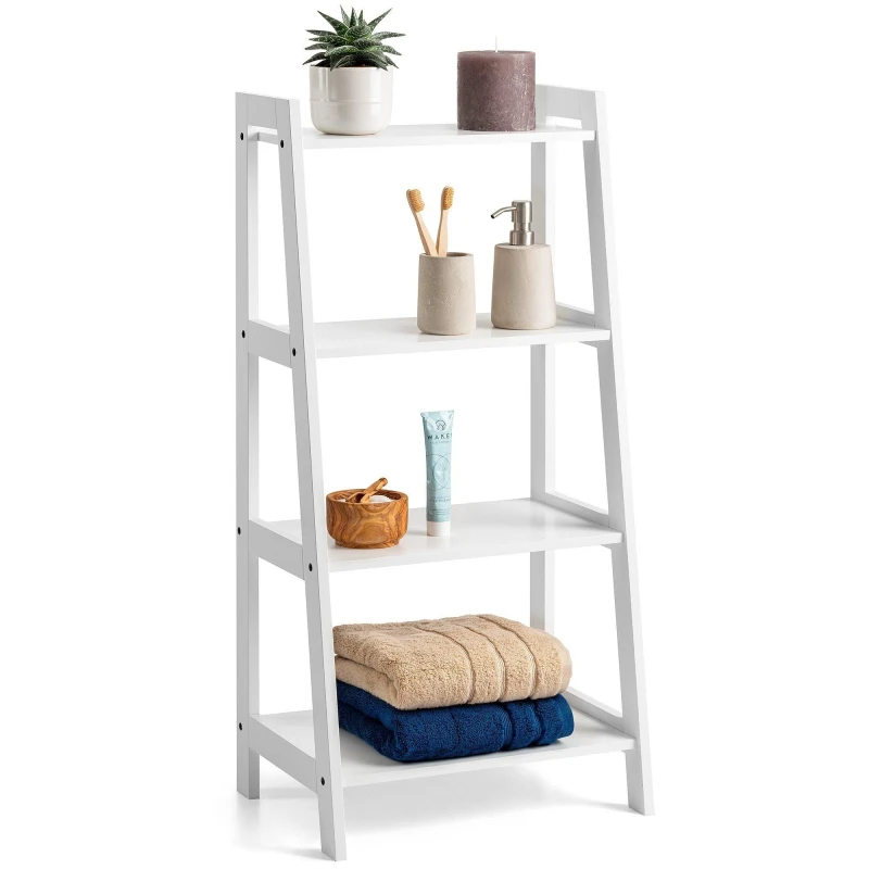 Image of White Ladder Shelf Wooden 4 Tier Storage Unit Display Stand Bathroom Christow
