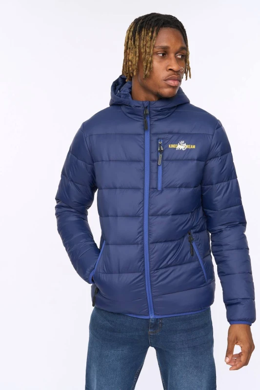 Image of Kings Will Dream Barcana Mens Statement Quilted Puffer Jacket with Chin Guard in Navy Size: Medium Navy Male M
