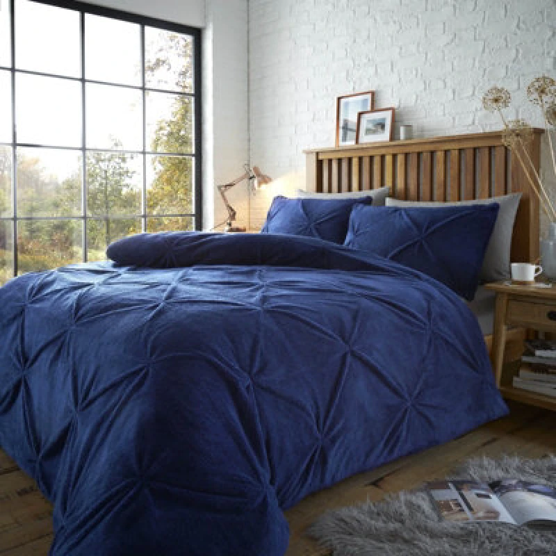 Image of Smart Living Smart Living Teddy Chiswick Pintuck Duvet Cover and Pillowcase Set in Navy Size: Single Navy Single Unisex 5051346446286