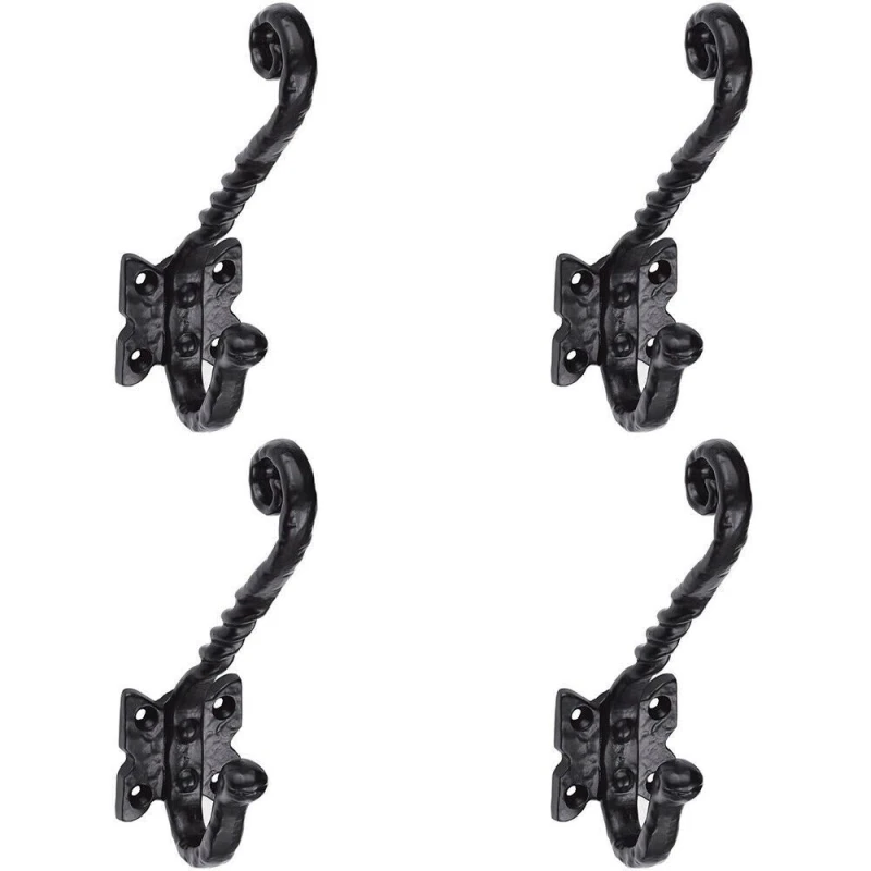 Image of Loops 4x Ornate Twisted Hat & Coat Hook on Butterfly Backplate 82mm Proj Black Antique Black