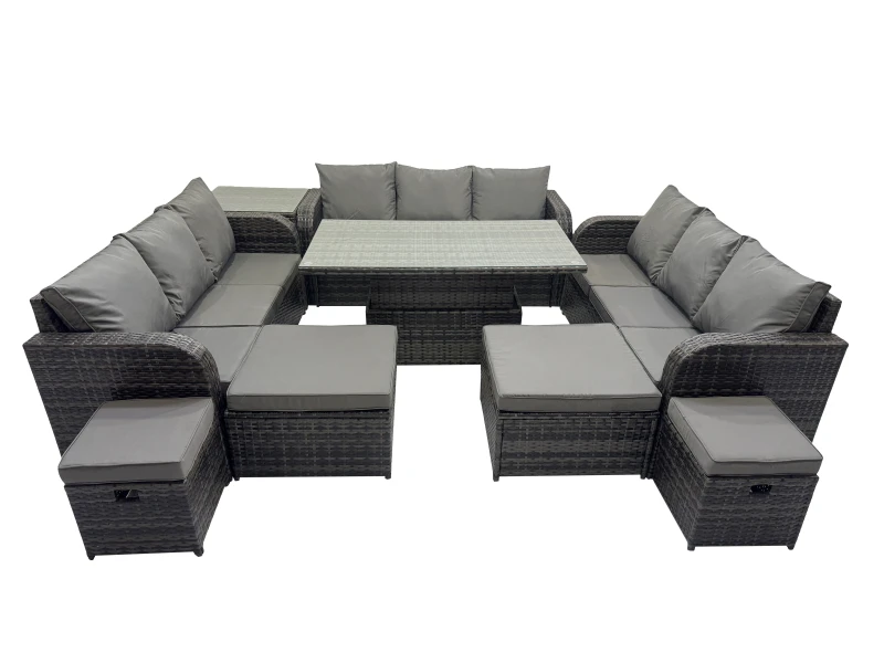 Image of Fimous Rattan Garden Furniture Dining Set 13-seater with Side Table in Dark Grey Dark Grey Unisex