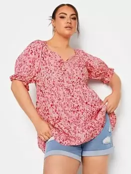 Image of Yours Sweetheart Puff Sleeve Top Pink Leopard, Pink, Size 18, Women