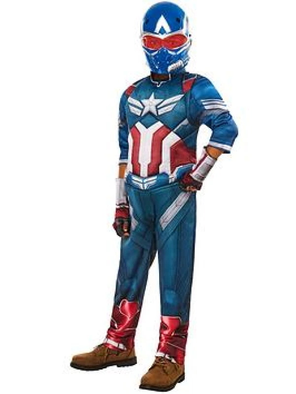 Image of Captain America Deluxe Captain America Child Costume One Colour WZH3S Unisex 5-6,7-8,9-10