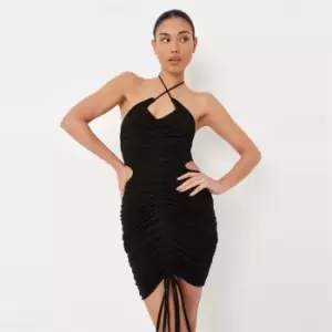 Image of Missguided Halterneck Ruched Mini Dress - Black