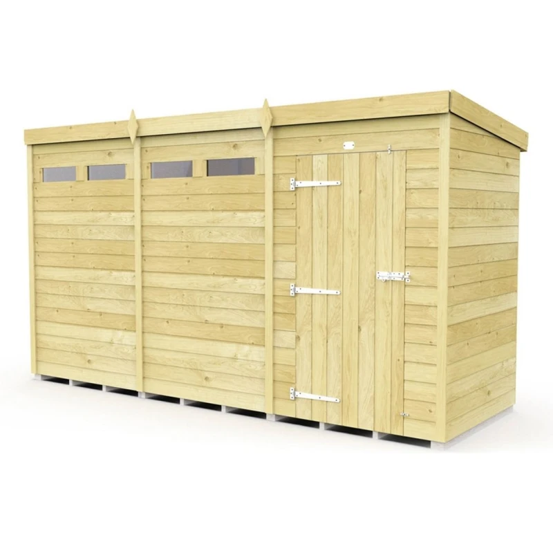 Image of Buttercup Farm 12 x 4 Feet Pent Security Shed - Single Door - L118 x W358 x H201cm in Brown Brown Unisex
