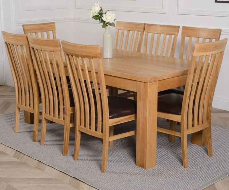 Image of Thats Furniture Dakot 182 x 92cm Oak Large Dining Table & 8 Harvard Chairs in Brown Size: 182 x 92cm Brown Unisex 182 x 92 cm