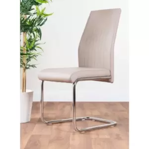 Image of 2x Lorenzo Cappuccino Grey Faux Leather Chrome Dining Chairs - Cappuccino