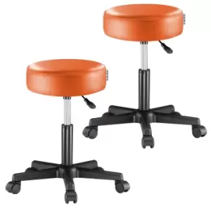 Image of 2 Pcs Stool with Wheels Orange Faux Leather