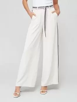 Image of Wallis Side Stripe Belted Wide Leg Trouser - Ecru, Cream, Size 16, Women