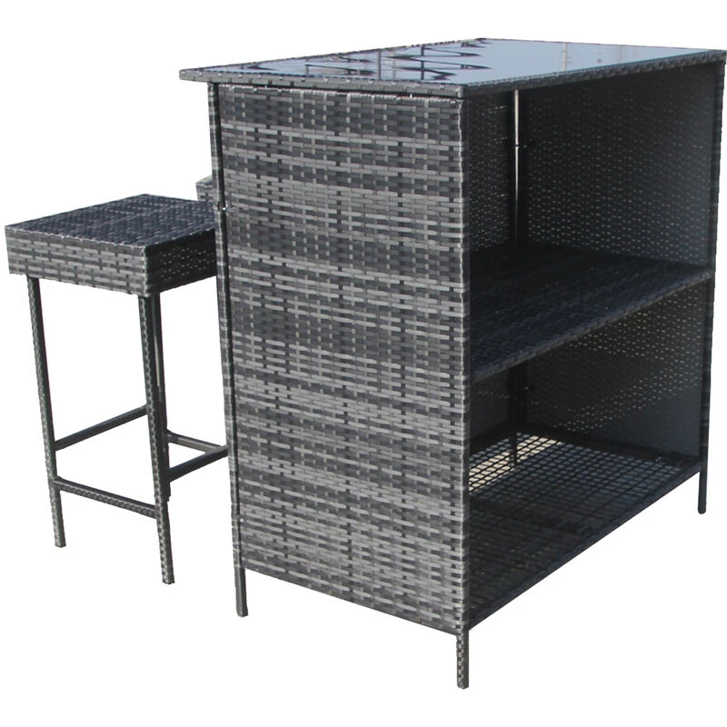 Image of FURNITURE ONE Furniture One - 2 Seater Garden Rattan Bar Stool and Counter Set - Grey - Grey BarSet-Grey