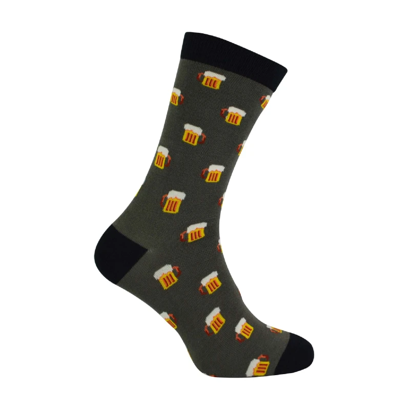Image of Mr Heron Mr Heron Men 1 Pack Novelty Patterned Bamboo Socks in Mid Grey Size: 6-11 Mid Grey 6-11 Male 5019041220464
