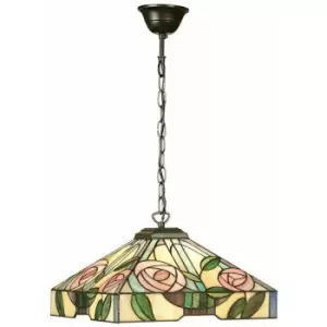 Image of Tiffany Glass Hanging Ceiling Pendant Light Bronze & Square Rose Shade i00156