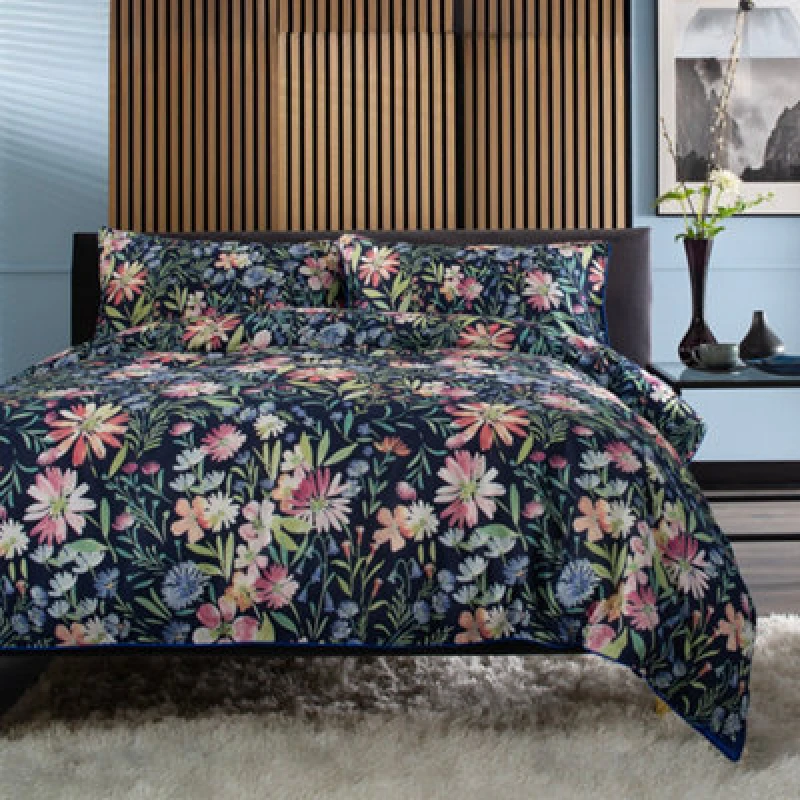 Image of Deyongs Deyongs 100% Cotton Spring Flowers Digitally Printed Duvet Cover Set in Blue Size: Double Blue Double Unisex 5054990130716