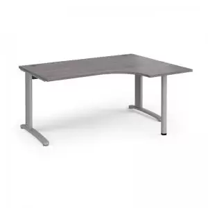 Image of TR10 right hand ergonomic desk 1600mm - silver frame and grey oak top