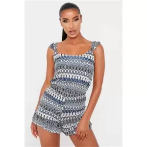 Image of I Saw It First Blue Frilled Patterned Short Co-Ord - Blue