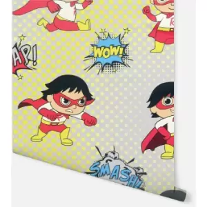 Image of Childrens Superhero Cartoon Super Ryans World Multi Colour Kids Wallpaper - Multi