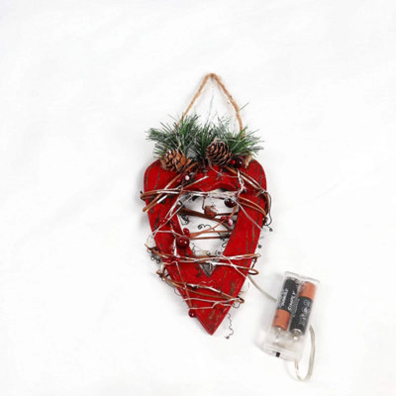 Image of Shatchi 30cm Red Heart Wooden LED Tree Tabletop Centrepiece Christmas Holiday Home decoration with 20 Warm white LEDs Red