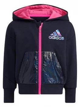 Image of adidas Kids Girls French Terry Knit Jacket - Navy, Size 5-6 Years, Women