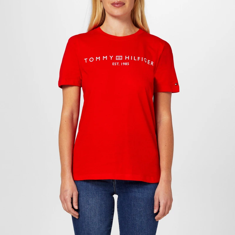 Image of Tommy Hilfiger Womens Corp Logo T-Shirt Fierce Red female 6 (2XS)