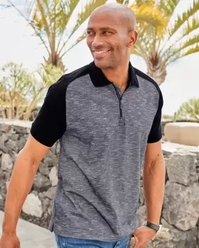 Image of Cotton Traders Mens Zip Neck Slub Polo Shirt in Grey