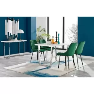 Image of Furniture Box Kylo White High Gloss Dining Table and 4 Green Pesaro Black Leg Chairs