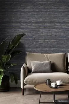 Image of Boutique Chunky Horizontal Weave Indigo Textured Wallpaper