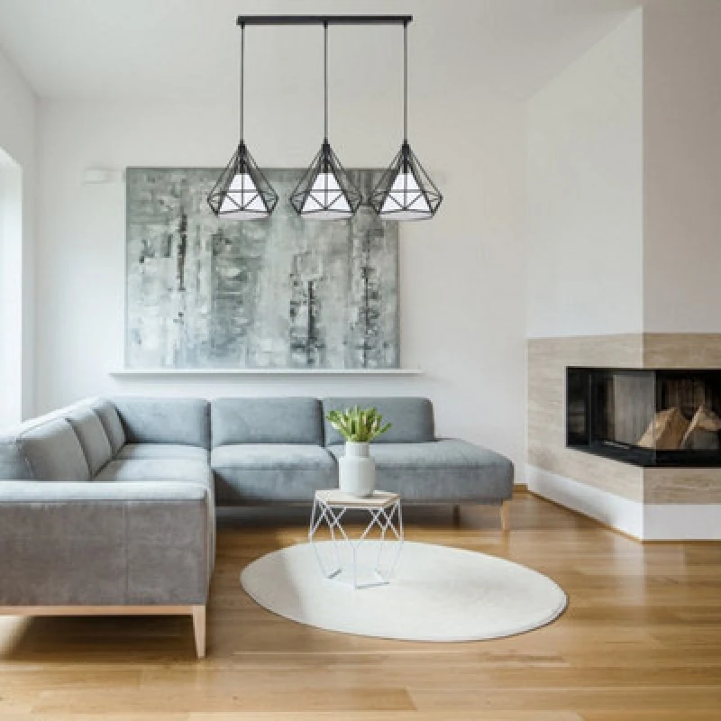 Image of Milagro Triangolo Pendant Lamp Stylish Hand Made Industrial Chic Matt Black With Delicate White Fabric Shades