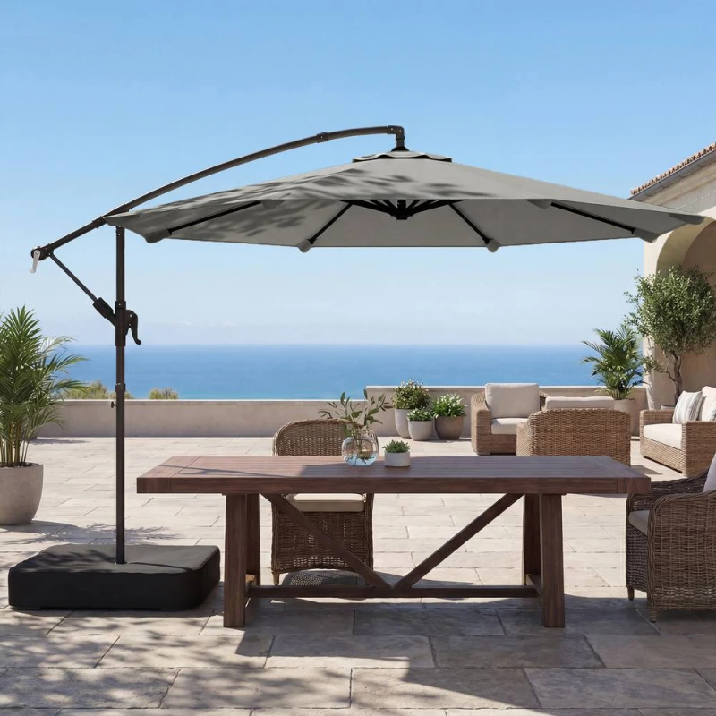 Image of OUTSUNNY 3m Garden Cantilever Parasol with Sandbag, 360° Rotation in Grey Size: 3m Grey Unisex 3m