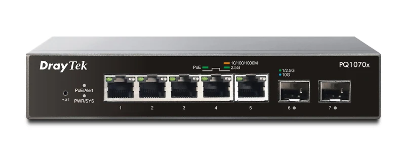 Image of Draytek DrayTek PQ1070x Managed L2 2.5G Ethernet (100/1000/2500) Power over Ethernet (PoE) Black VSPQ1070X-K