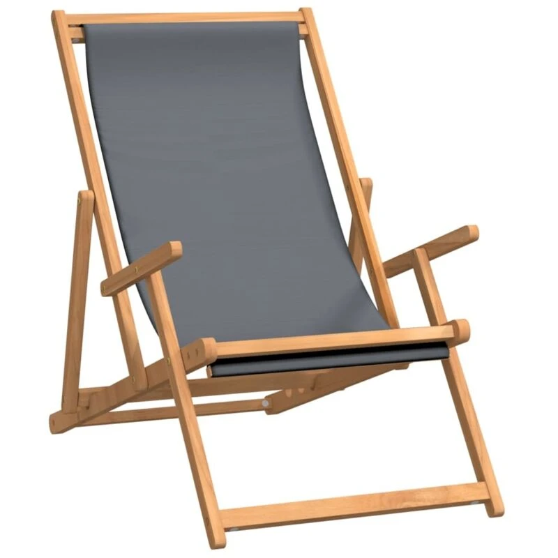 Image of VIDAXL Folding Beach Chair Solid Wood Teak Grey Vidaxl 8720286766712