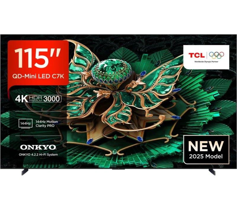 Image of TCL C7K 115" QD-Mini LED 4K HDR Smart Google TV - 115C7K-UK, Black 5901292526092