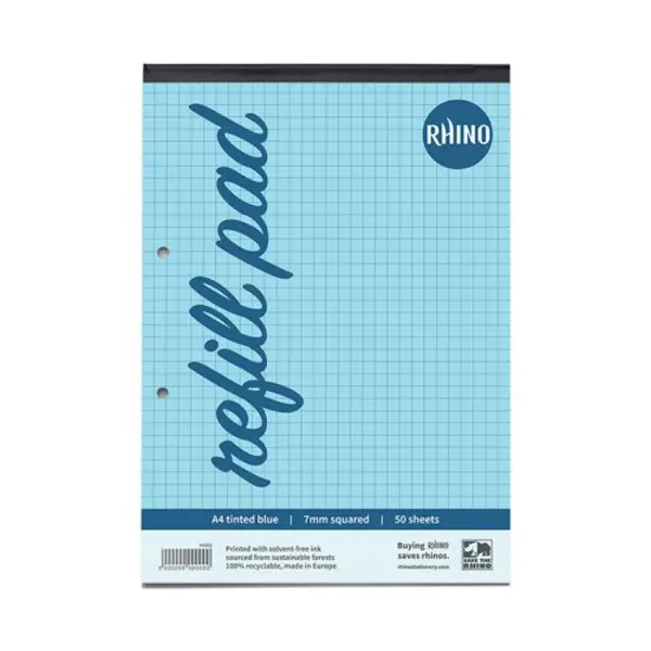 Image of Rhino A4 Special Refill Pad 50 Leaf 7mm Squared Blue Tinted Paper (Pack of 6) - HABQ-8