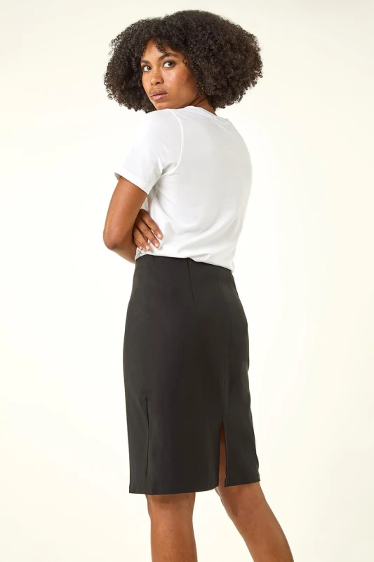 Image of Roman Pull On Stretch Elastic Waist Pencil Skirt Black