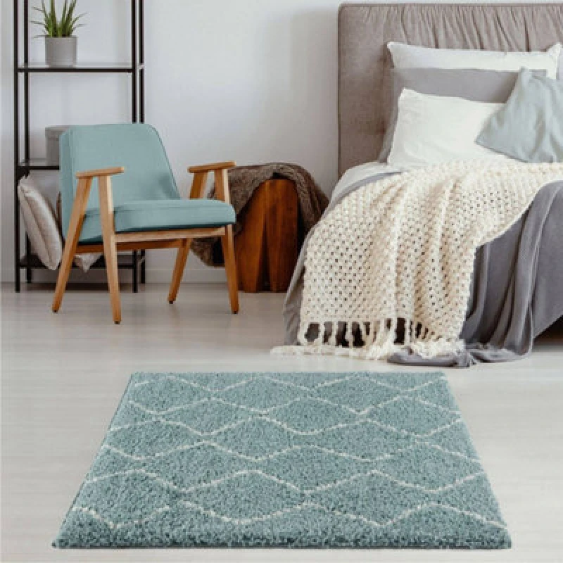 Image of THE RUGS Soft Moroccan High Pile Shaggy Rugs & Runners Duck Egg Blue Living Room Size: 120cm x 120cm Duck Egg Blue Unisex 120cm x 120 cm
