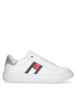 Image of Tommy Hilfiger Girls Flag Low Cut Lace-up Sneaker - White/silver, White/Silver, Size 1 Older