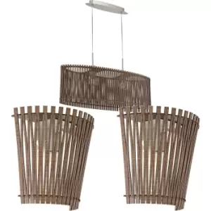 Image of Ceiling Pendant Light & 2x Matching Wall Lights Walnut Wood Trendy Linear Lamp