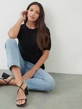 Image of Dorothy Perkins Premium Short Sleeve Lace Top - Black, Size S, Women