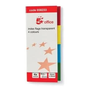 Image of Office Index Flag Transparent Assorted Pack 5 938233
