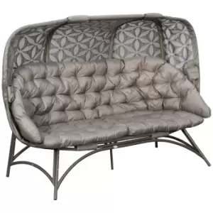 Image of Outsunny Folding Outdoor Egg Chair, Hollow Design 3 Seater Garden Furniture Chair w/ Flower Pattern Bottle Holder Bags for Indoor Outdoor, Sand Brown