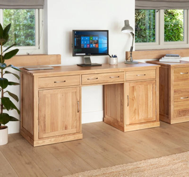 Image of Baumhaus Mobel Oak Large Hidden Office Twin Pedestal Desk
