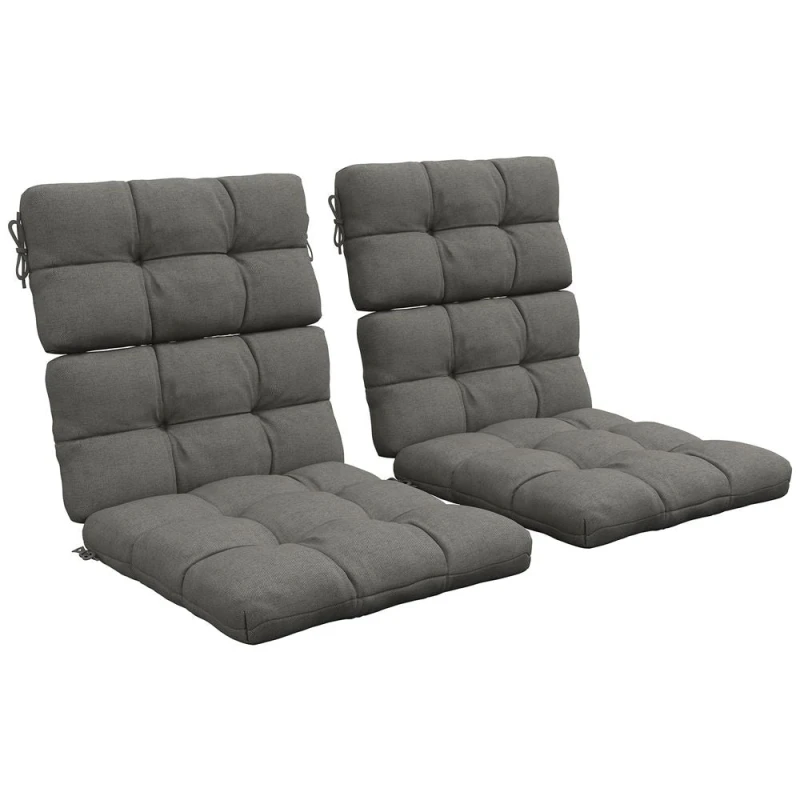 Image of Outsunny Outsunny - 2pc Outdoor Seat Cushions Water Repellent Seat Pads with Backrest and Ties Grey - Charcoal grey 5056725508760